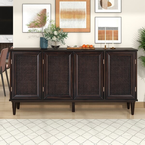 Nestfair Large Storage Space Sideboard Console Table with Artificial Rattan Door