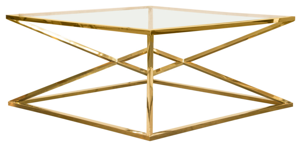 40 quot40 quotSquare Glass Coffee Table Stainless Steel Gold Frame   Contemporary   Coffee Tables   by Sideboards and Things  Houzz