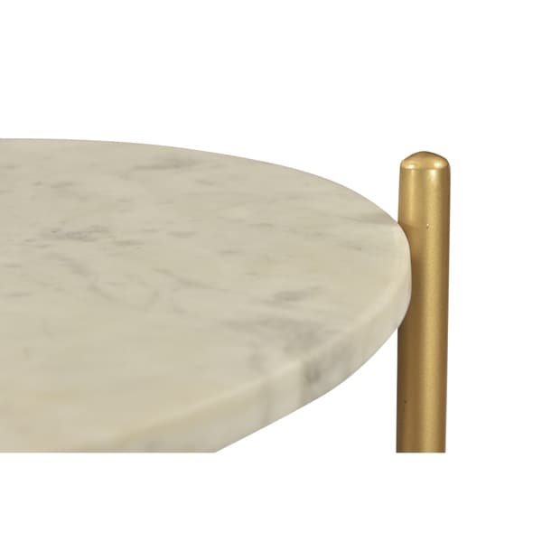 Somette 3-Tier Accent Table， White Marble and Gold Powder Coat - 16