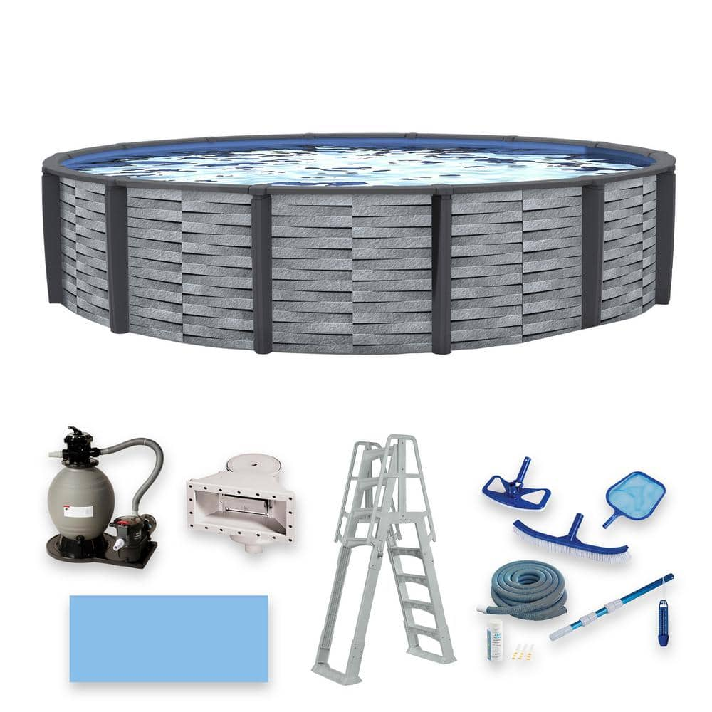 Blue Wave Affinity 24 ft. Round 52 in. D x 7 in. Top Rail Resin Swimming Pool Package NB19834