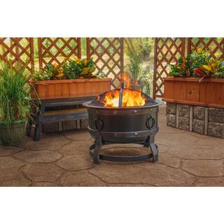 Pleasant Hearth Killian 28 in. Round Steel Fire Pit in Rubbed Bronze with Cooking Grid OFW307R