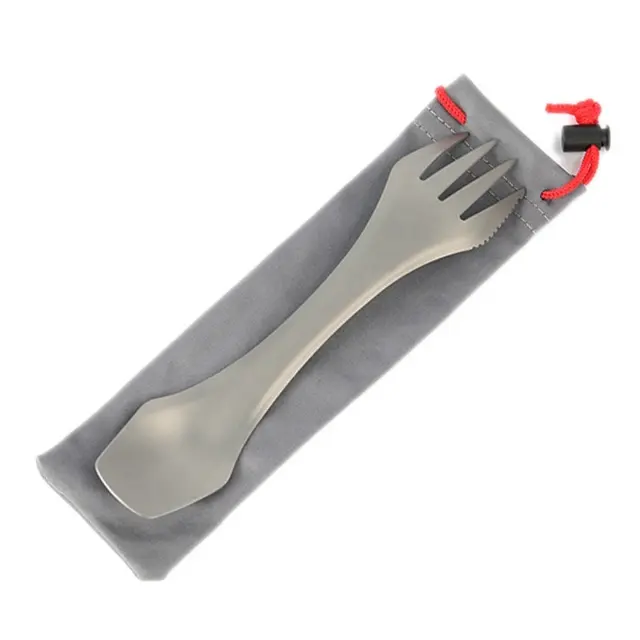 Titanium ultralight multiduty travel utensils cutlery set 3 in 1 knife fork double end titanium spoon spork