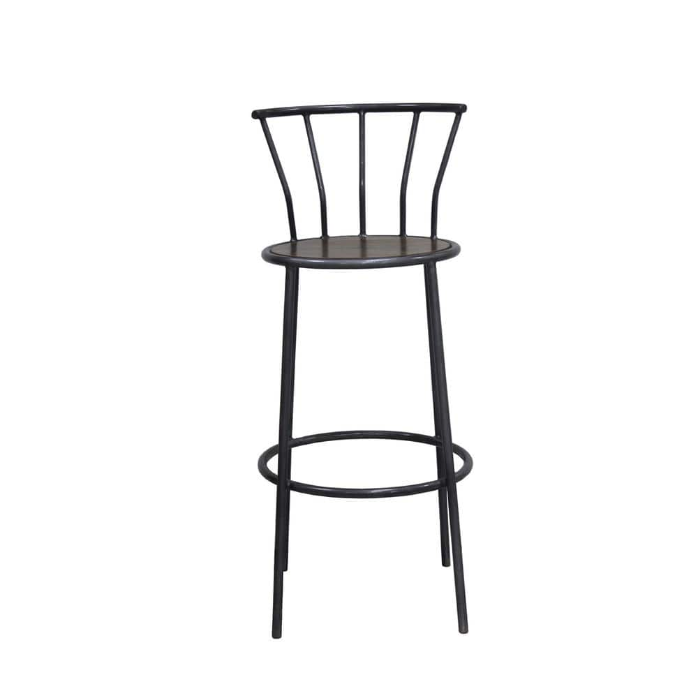 Gray Metal And Natural Wood Bar Stool with Backrest BBBS