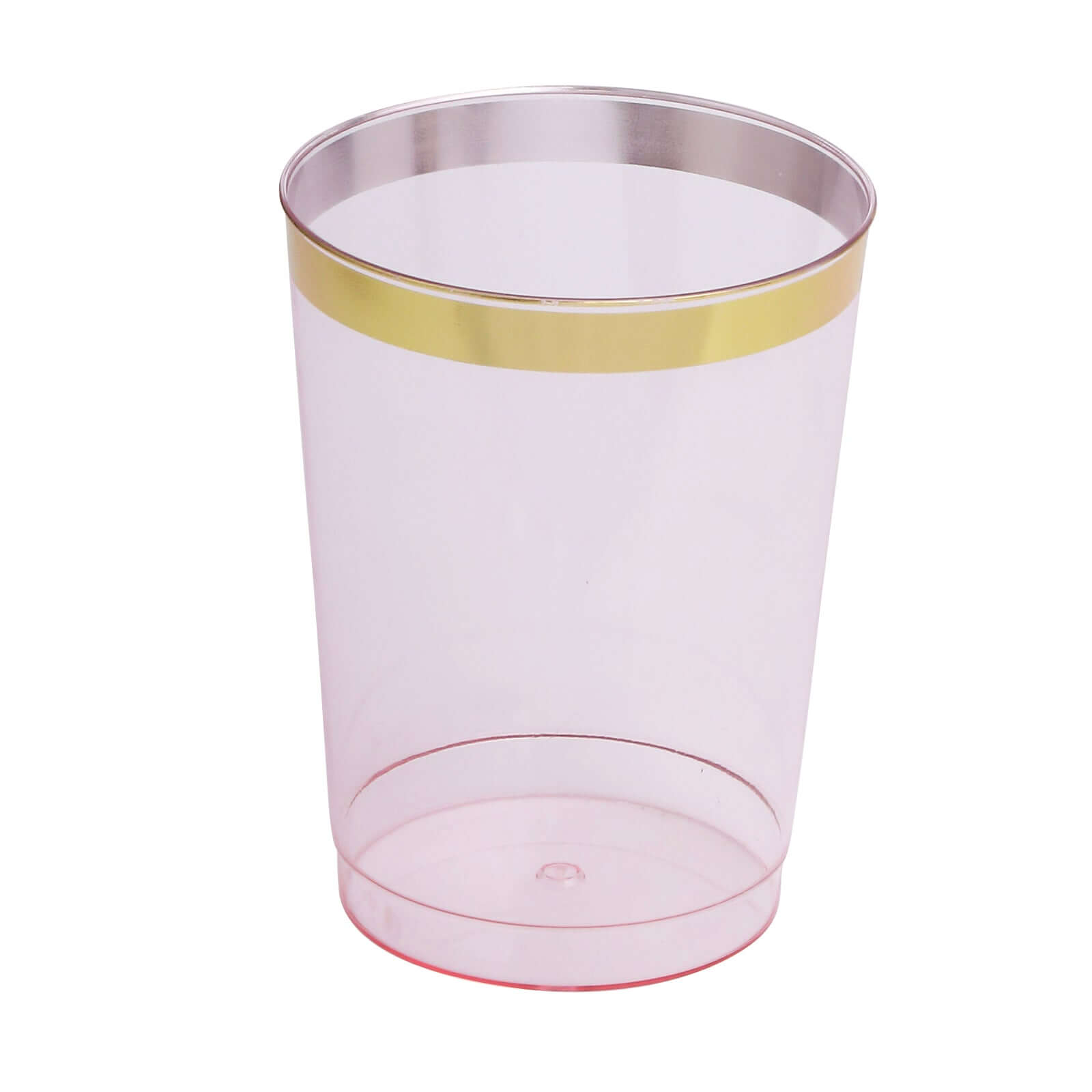 25 Pack Transparent Blush Crystal Plastic Tumbler Drink Glasses With Gold Rim, Disposable Party Cups 10oz