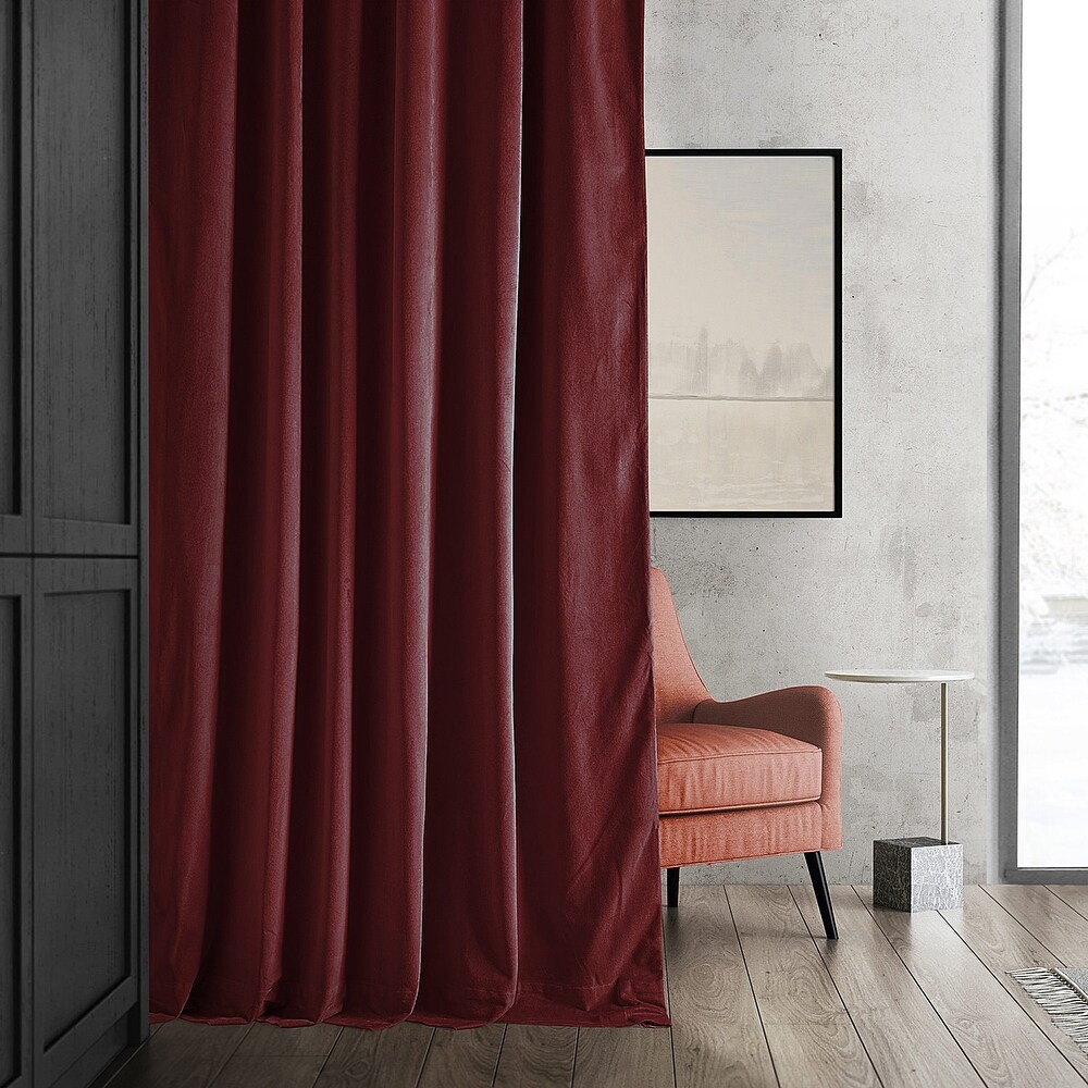 Exclusive Fabrics Signature Burgundy Velvet Blackout Curtain (1 Panel)   Luxurious Blackout Drapery for Elegant Décor