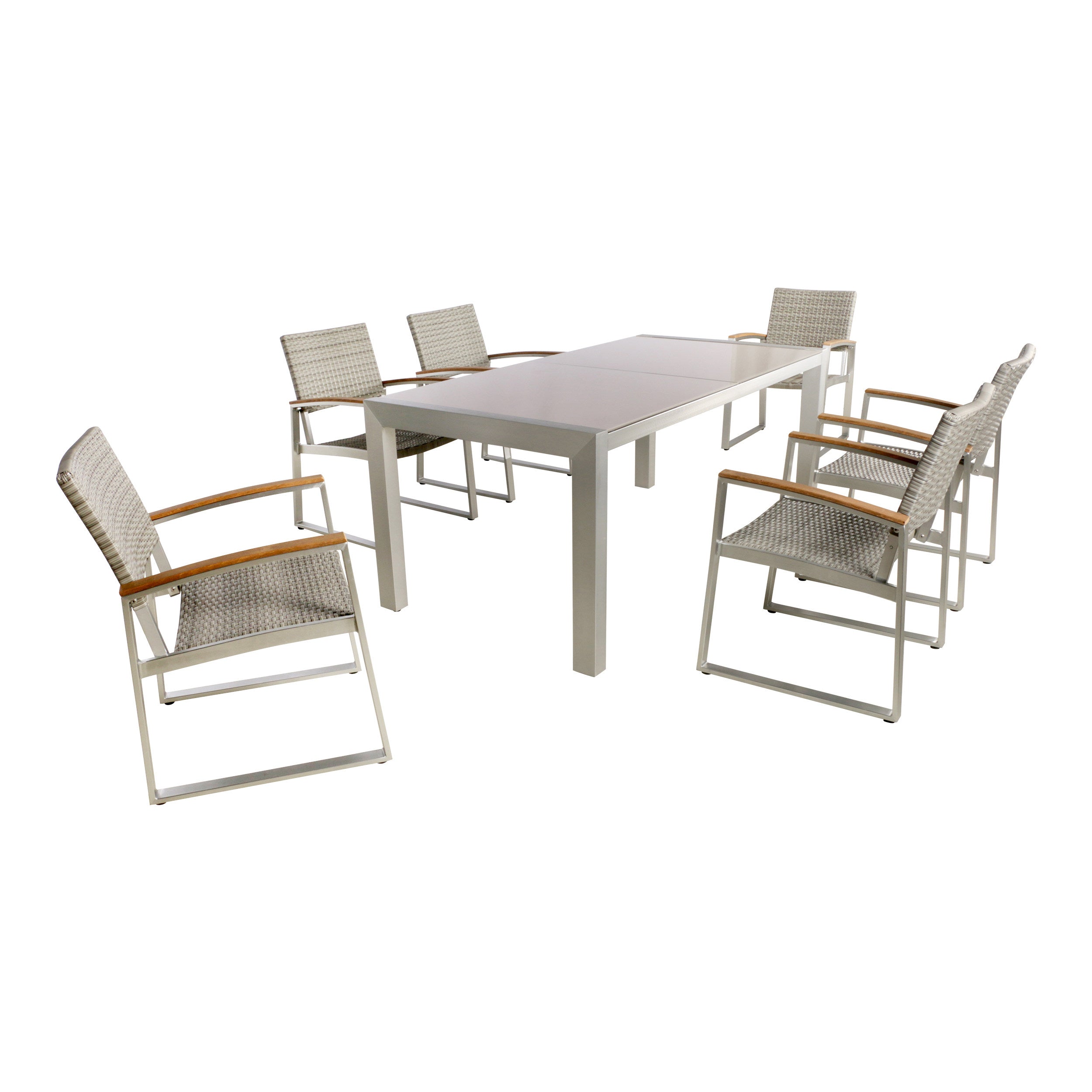 Moore Outdoor 7-Piece Aluminum Dining Set with Glass Table Top