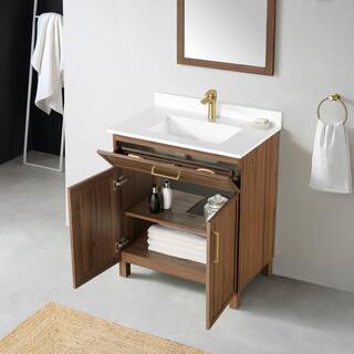 Home Decorators Collection Bilston 30 in. W x 19 in. D x 34.50 in. H Bath Vanity in Spiced Walnut with White Engineered Stone Top Bilston 30SW