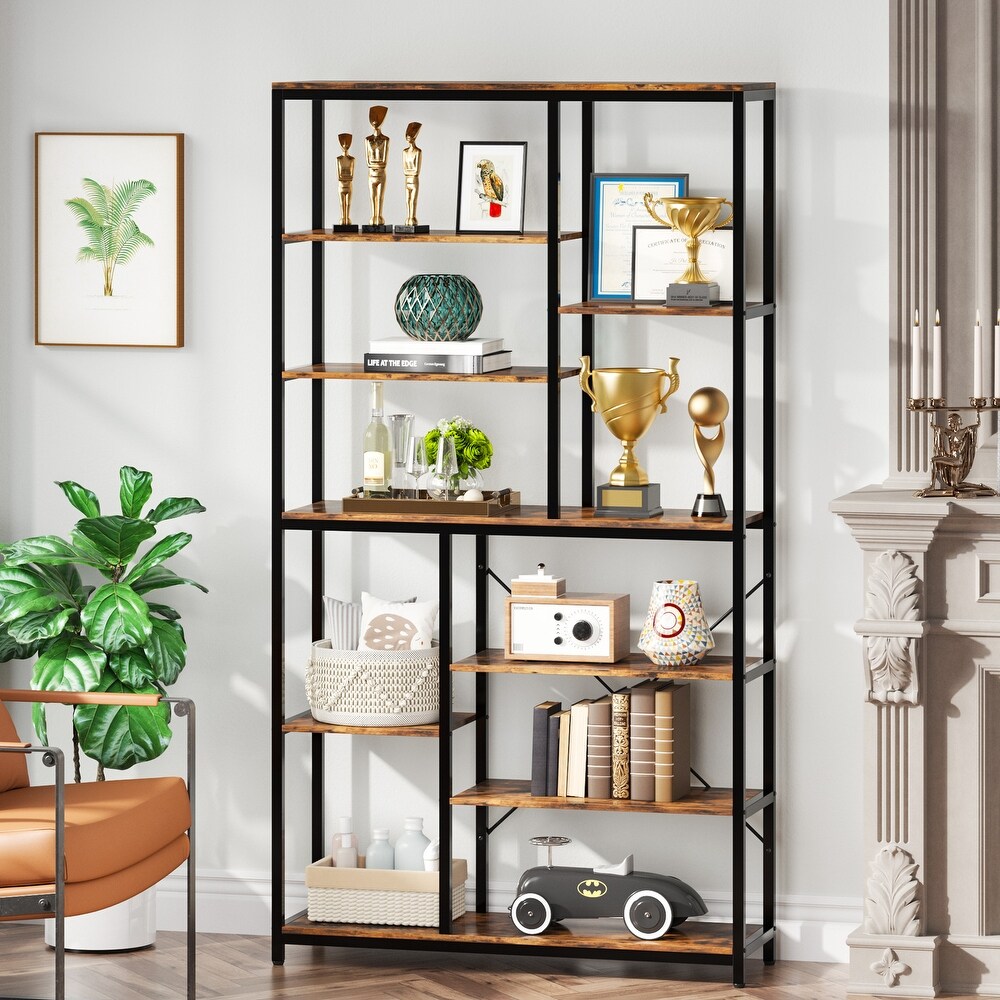 Industrial 8 Tier Large Bookshelf  Wood Etagere Bookcase  Book Shelving Units Storage Shelf  79 Inches