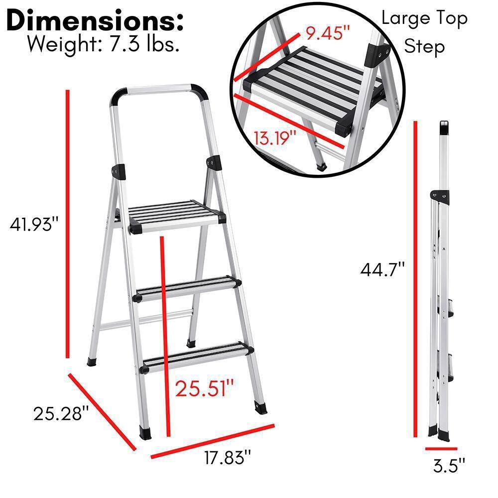 BirdRock Home 3.5 ft. 3-Step Aluminum Step Ladder 9 ft. Reach 11290