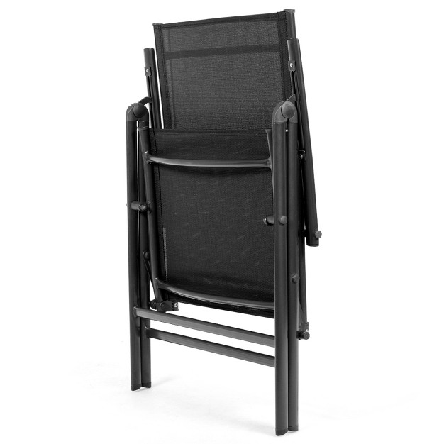 Costway Set Of 2 Patio Folding Chair Recliner Adjustable Black