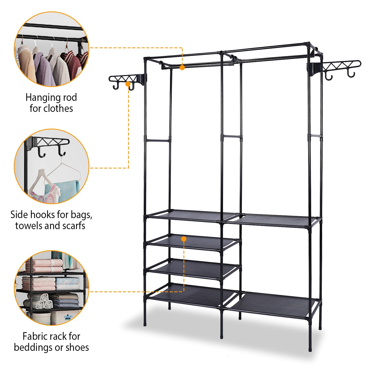 iMounTEK Heavy Duty Freestanding Clothing Rack, Garment Rack Wardrobe Storage Shelf for Bedroom, Black