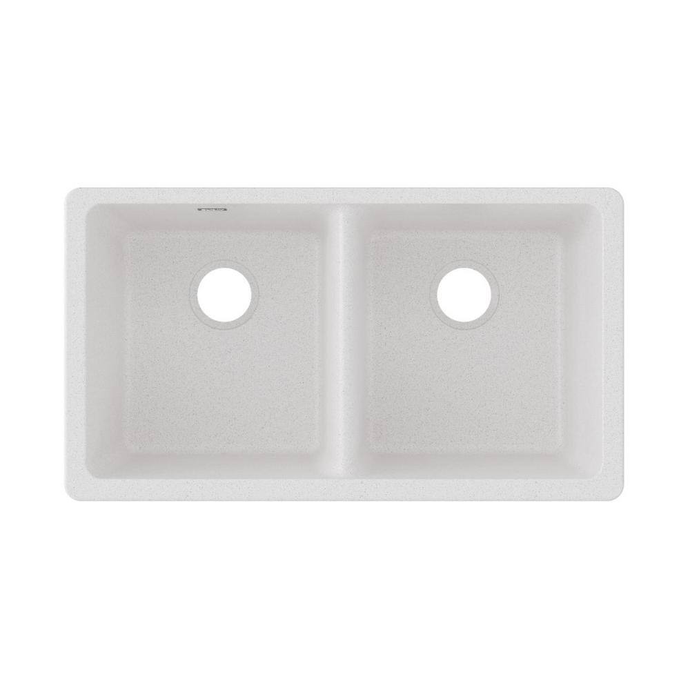 Elkay Quartz Classic White Quartz 33 in. Equal Double Bowl Undermount Kitchen Sink ELGU3322WH0