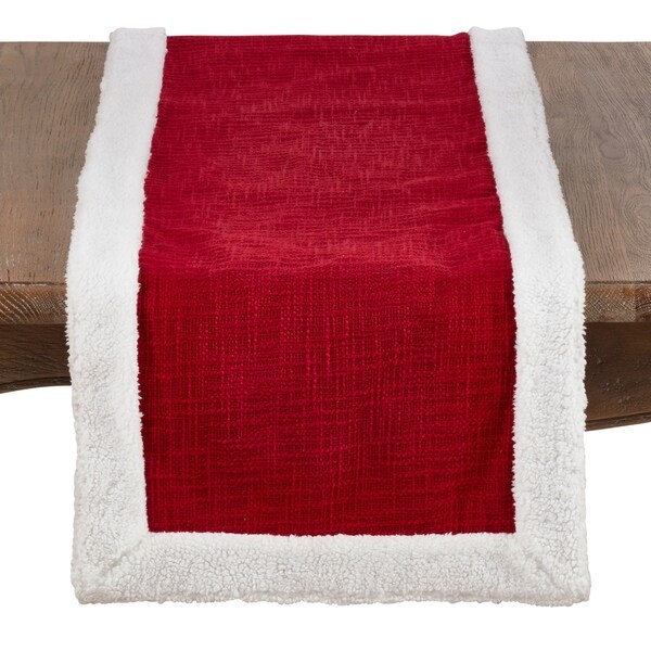 Cotton Red Christmas Runner With Sherpa Edges