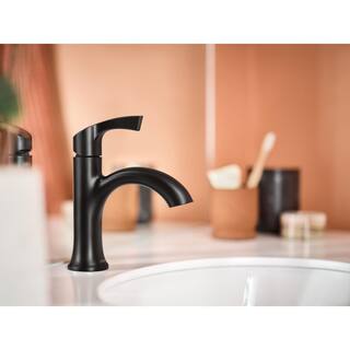 MOEN Korek Single Hole Single-Handle Bathroom Faucet with Drain Kit Included in Matte Black 84466BL