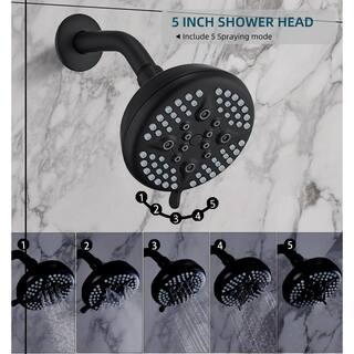 ELLOALLO Single-Handle 5-Spray Handheld Tub and Shower Faucet with 5 in. Shower Head Combo in Matte Black (Valve Included) ES-B-T1004