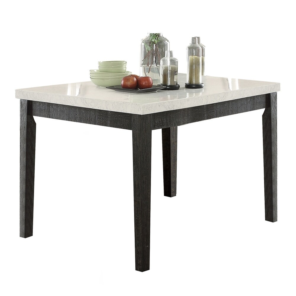 Square Counter Height Table with Marble Top in White and Salvage Dark Oak