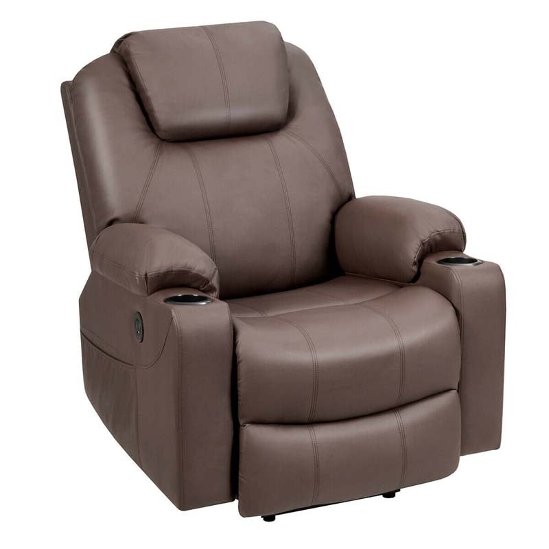 Electric Power Lift Recliner, Leather Massage Reclining Sofa, Elderly Lift Chair with Lumbar Heating & 8 Vibrating Nodes, Cup Holder, USB Port