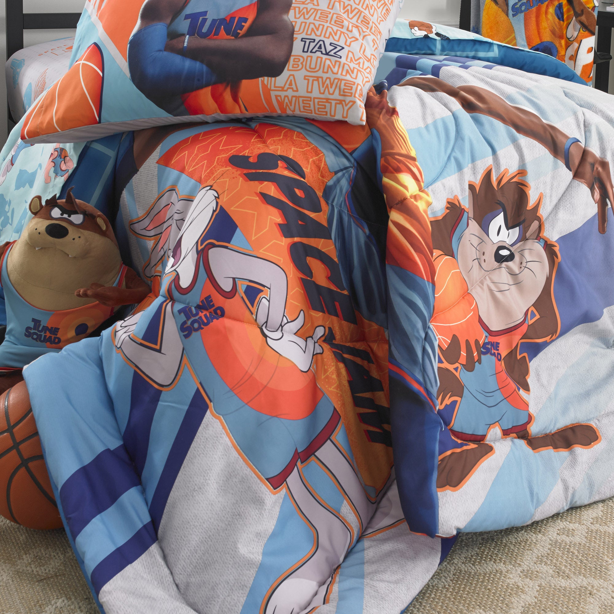 Space Jam Kids Comforter and Sham， 2-Piece Set， Twin/Full， Reversible， Blue， Warner Bros