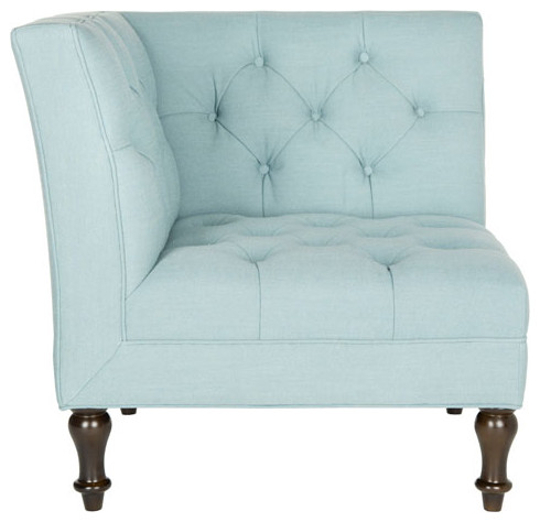 Christopher Tufted Corner Chair Sky Blue   Traditional   Armchairs And Accent Chairs   by Peachtree Fine Furniture  Houzz