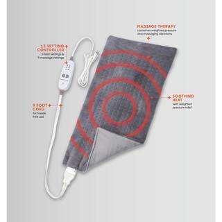 CALMING HEAT 13.78 in. W x 25.59 in. D Weighted Massaging Heating Pad Ultra DLX Gray CWT03106