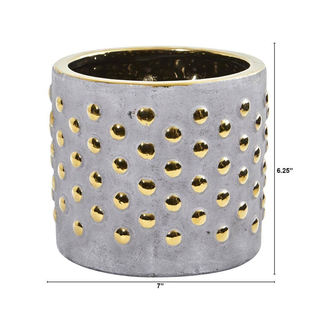 Nearly Natural 7 in. Regal Stone Hobnail Planter with Gold Accents 0769-S1