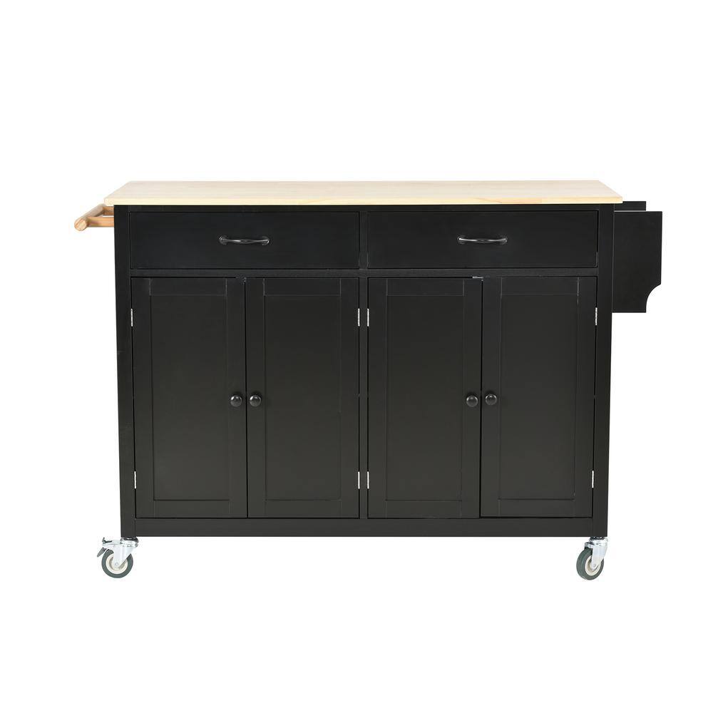 54.3 in.W Black Wood Kitchen Island Cart With Two Drawers CUU6911AAB