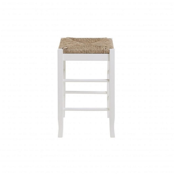 Square Wooden Frame Counter Stool with Hand Woven Rush， White and Brown