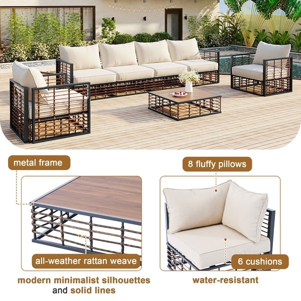 Modern 7Piece Metal Patio Sectional Sofa Set with Thick Cushions and Coffee Table for Indoor and Outdoor