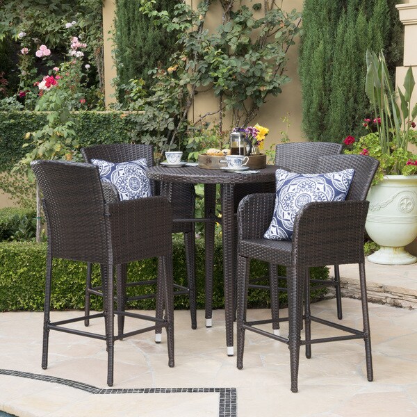 Callum Outdoor 5piece Wicker 32inch Round Bar Set by Christopher Knight Home