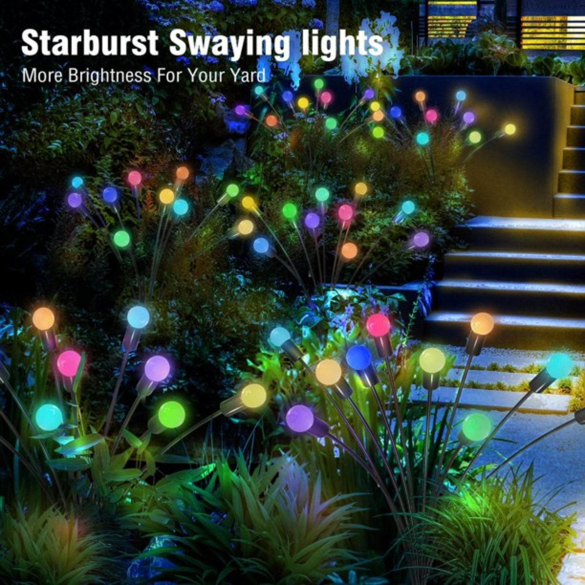 TOANEL 2Pcs Solar Garden Lights Outdoor Powered Firefly Lights Solar Starburst Swaying Decor Lights for Pathway Landscape Yard Patio