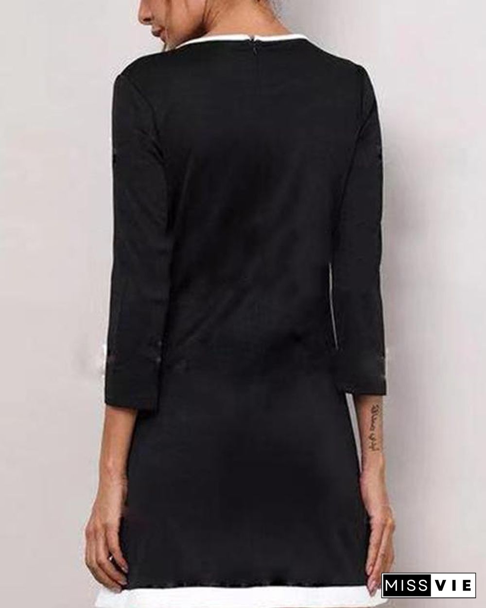 Solid Round Neckline 3/4 Sleeves Above Knee A-line Dress