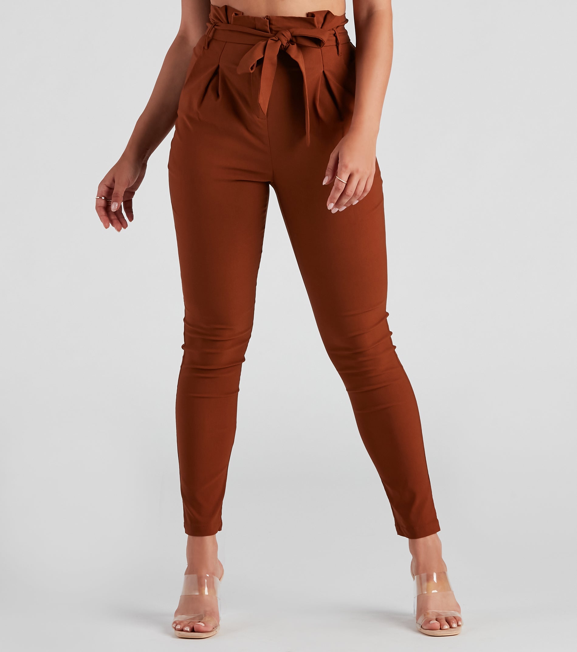 High Waist Paperbag Skinny Dress Pants