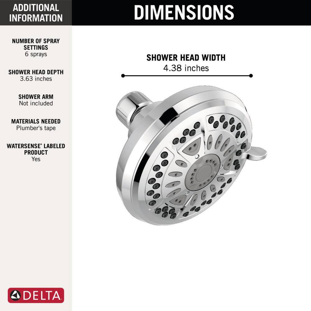 Delta 6-Spray Patterns 1.75 GPM 4.38 in. Wall Mount Fixed Shower Head in Chrome 75641