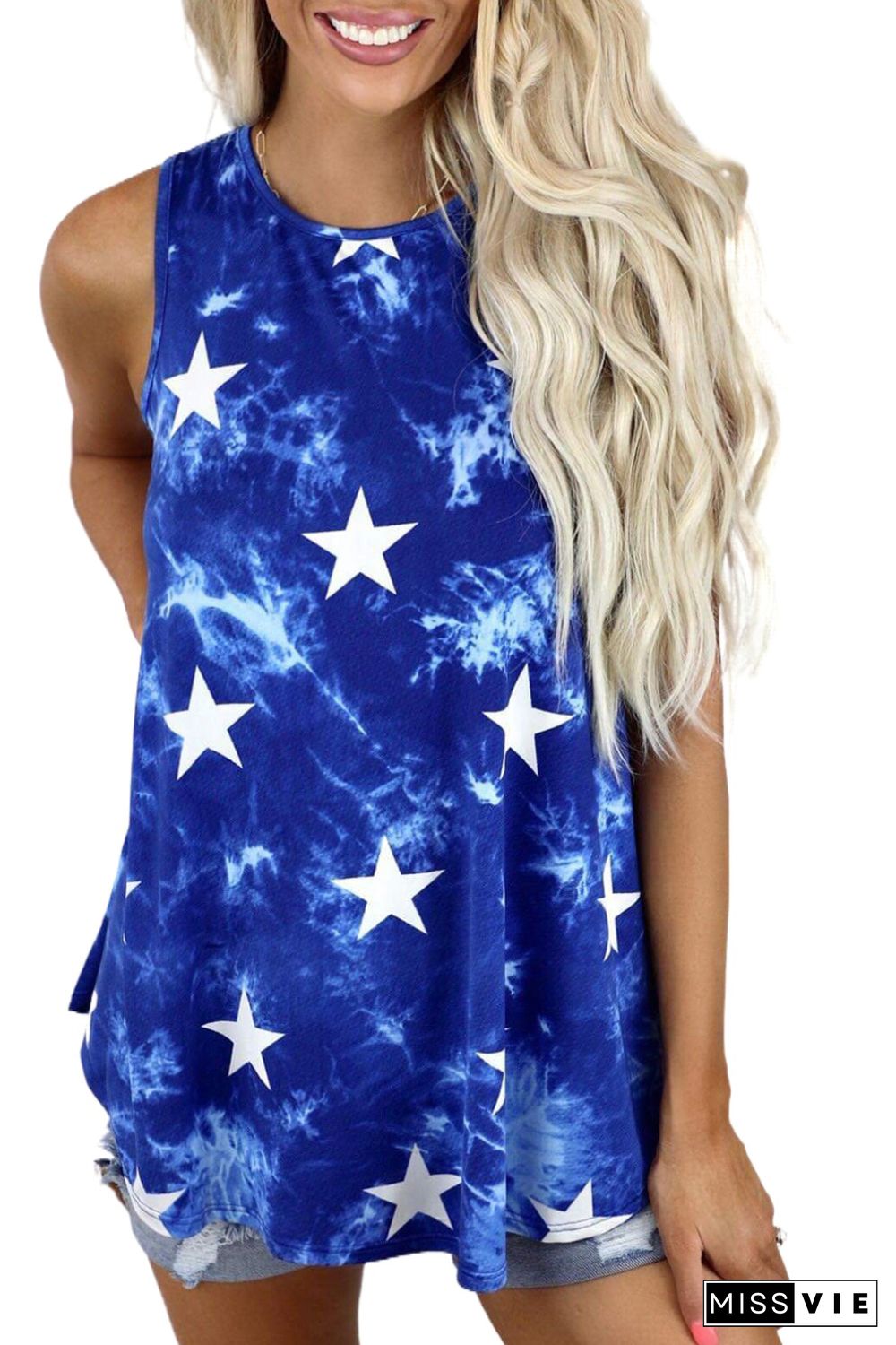 Blue Stars Tie-dye Flowy Tank Top