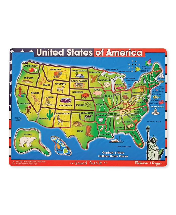 Melissa and Doug Melissa and Doug USA Map Sound Puzzle - Wooden Puzzle With Sound Effects (40 pcs)  Multicolor