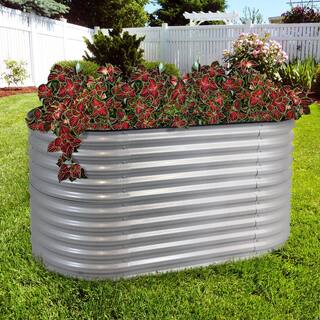 Sunnydaze Decor Sunnydaze 62.5 in. W x 32 in. H Silver Oval Stand-Up Steel Raised Garden Bed HST-884