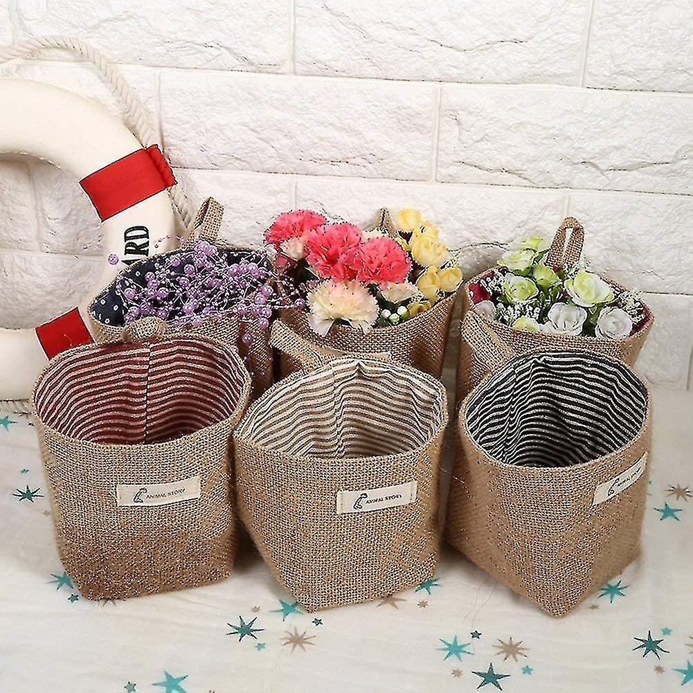 4pcs Hanging Storage Bag Cotton Linen Foldable Basket Bag With Handle