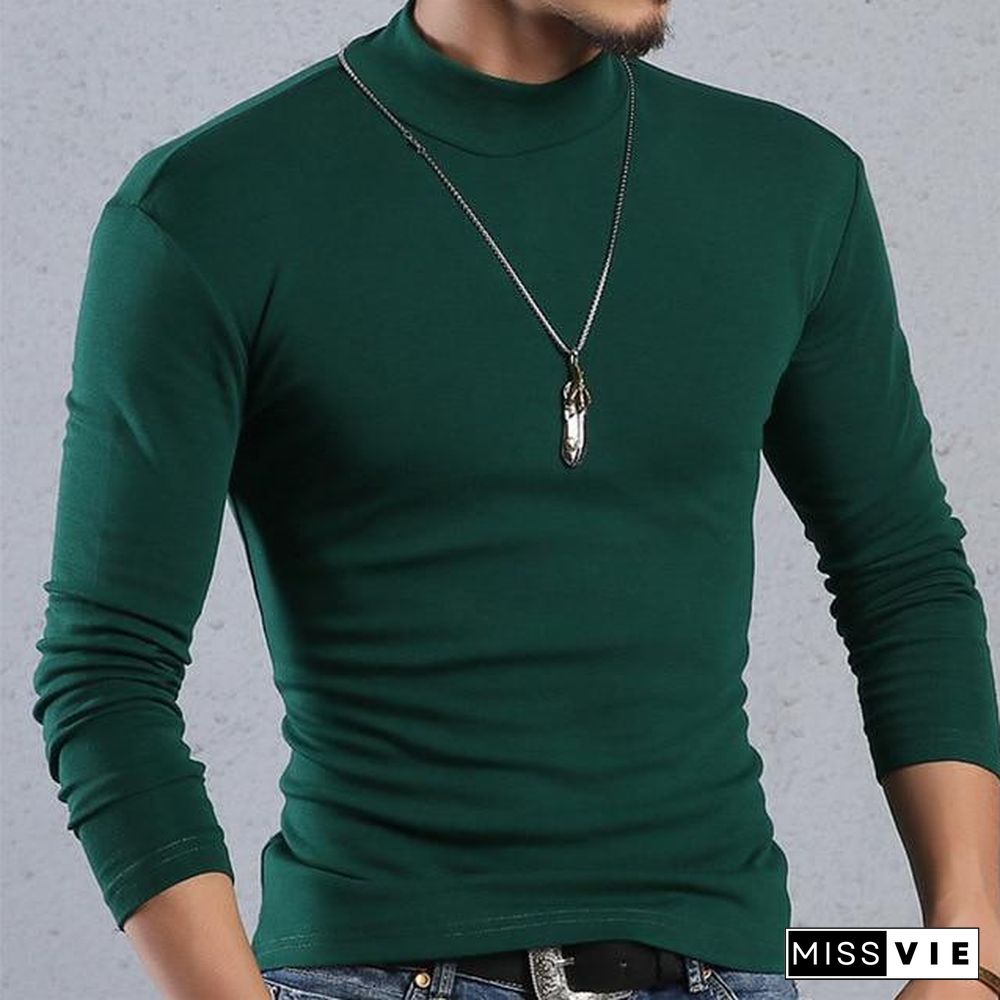 Half Turtleneck Men T-Shirt Casual Long Sleeve T Shirt Men Plus Size 6XL Fitness Tight Tee Shirt Men