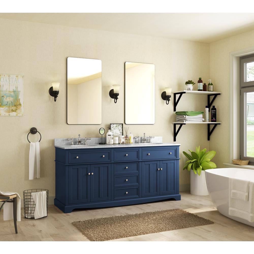 Home Decorators Collection Fremont 72 in. W x 22 in. D x 34 in. H Vanity in Navy Blue With Grey Granite Top and White Sinks TJ-FTV7222BLU