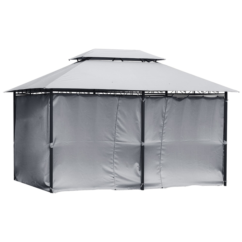 Outsunny 2 tier Grey Outdoor Garden Gazebo with Removable Curtains