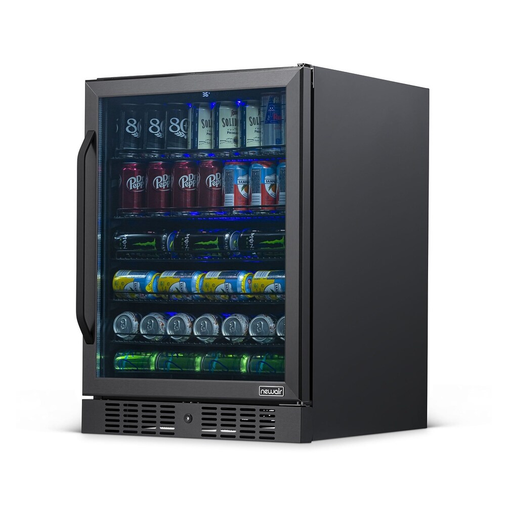 NewAir 177 Can Built In Refrigerator Beverage Cooler Under Counter Fridge   Black Stainless Steel