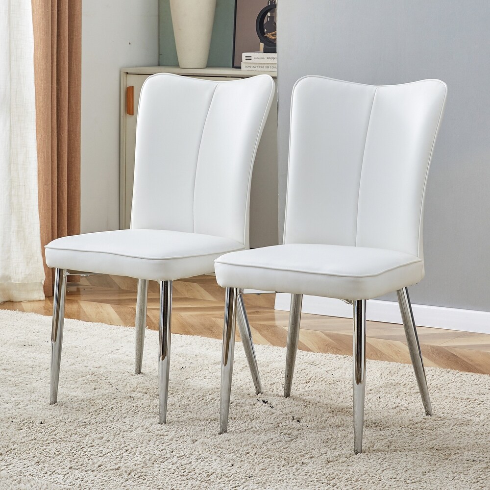 PU Leather Dining Chairs with Metal Legs  Set of 2