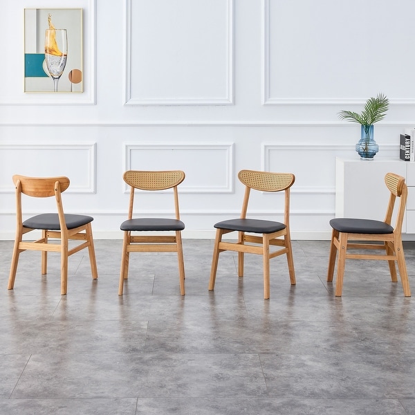 Set of 4 Solid Wood Dining Chair with Curved Backrest