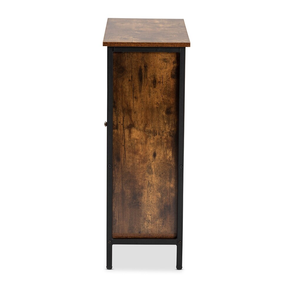 Wayland Modern Rustic Brown Wood and Metal Shoe Storage Cabinet