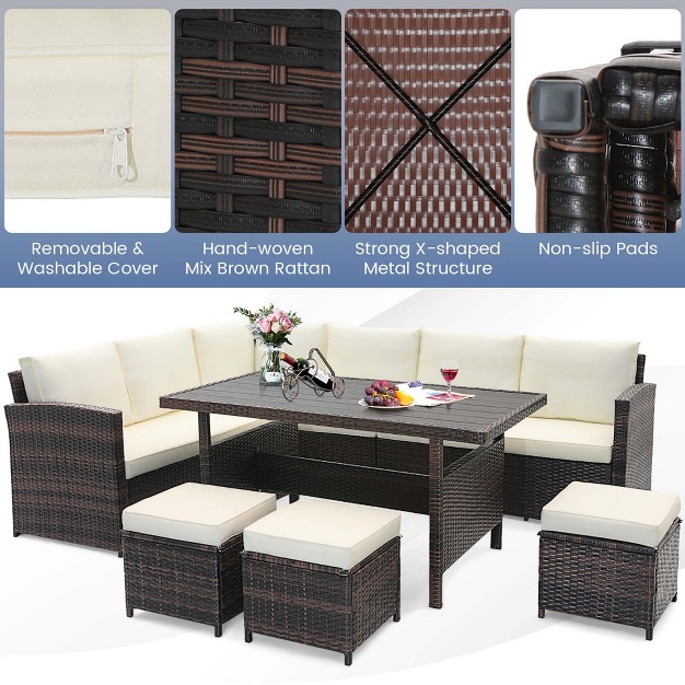 Costway 7 Pcs Patio Furniture Set Rattan Sectional Conversation Sofa Coffee Table Porch