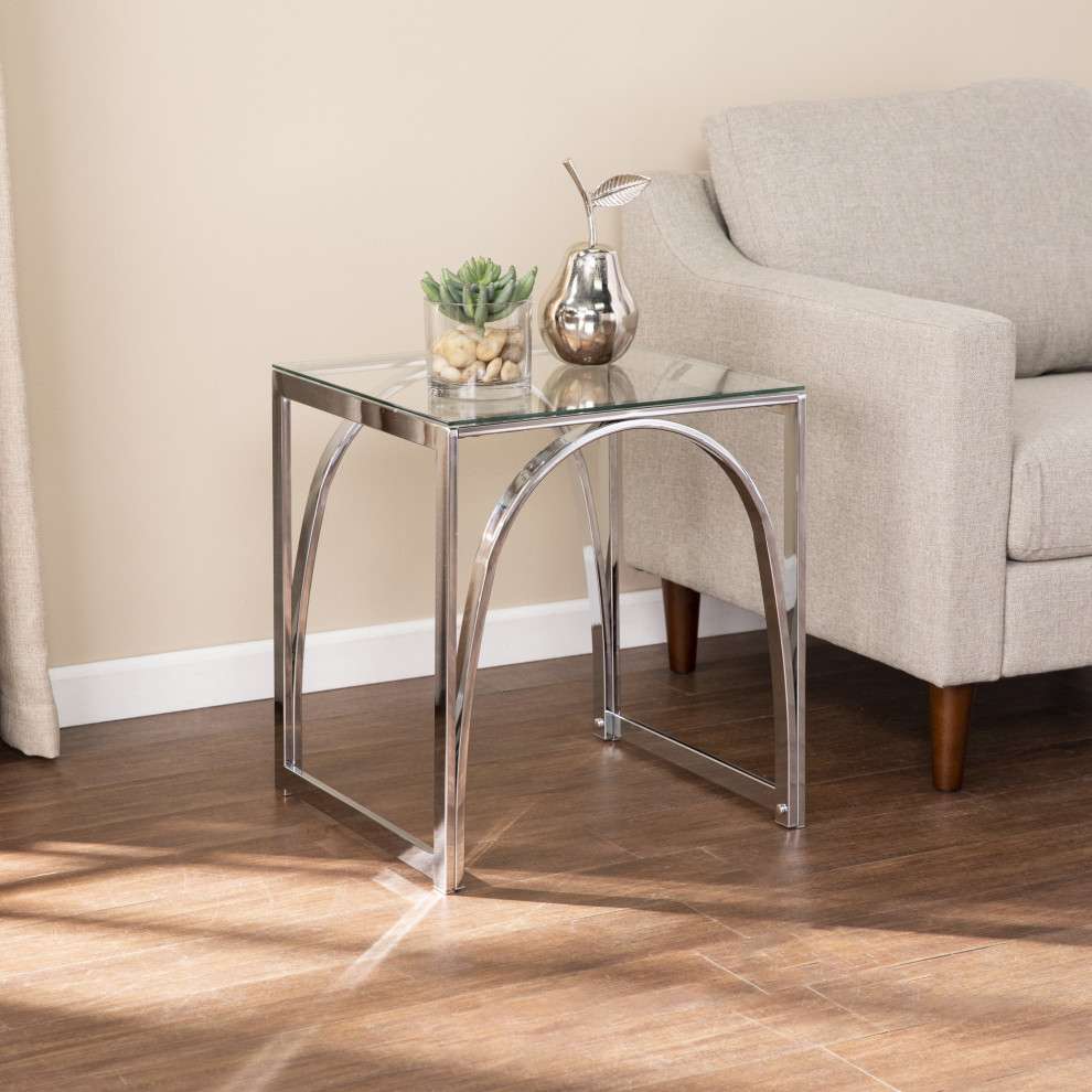 Stevenly Square Glass Top End Table   Contemporary   Side Tables And End Tables   by VirVentures  Houzz