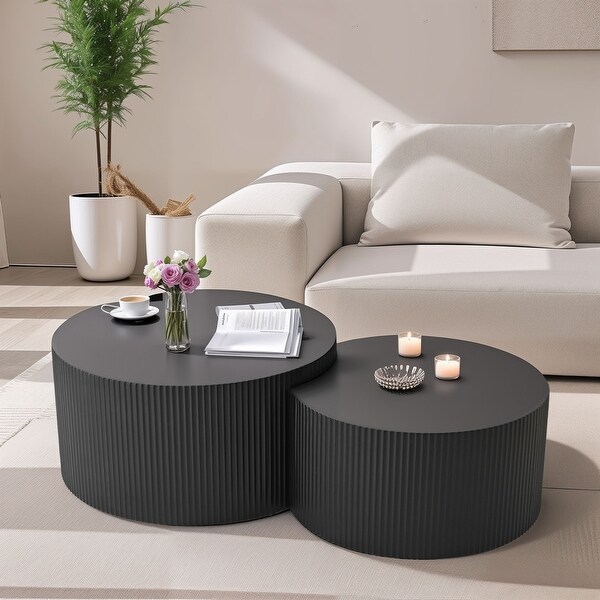 Vertical Stripe Design Nesting Coffee Table Set for Living Room