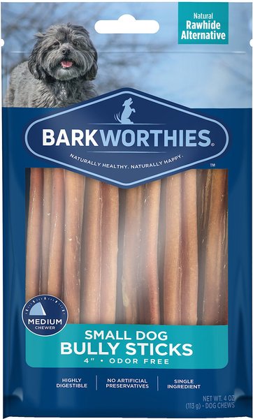 Barkworthies Bully Sticks Small Dog 4-in Grain-Free Dog Treats， 4-oz bag