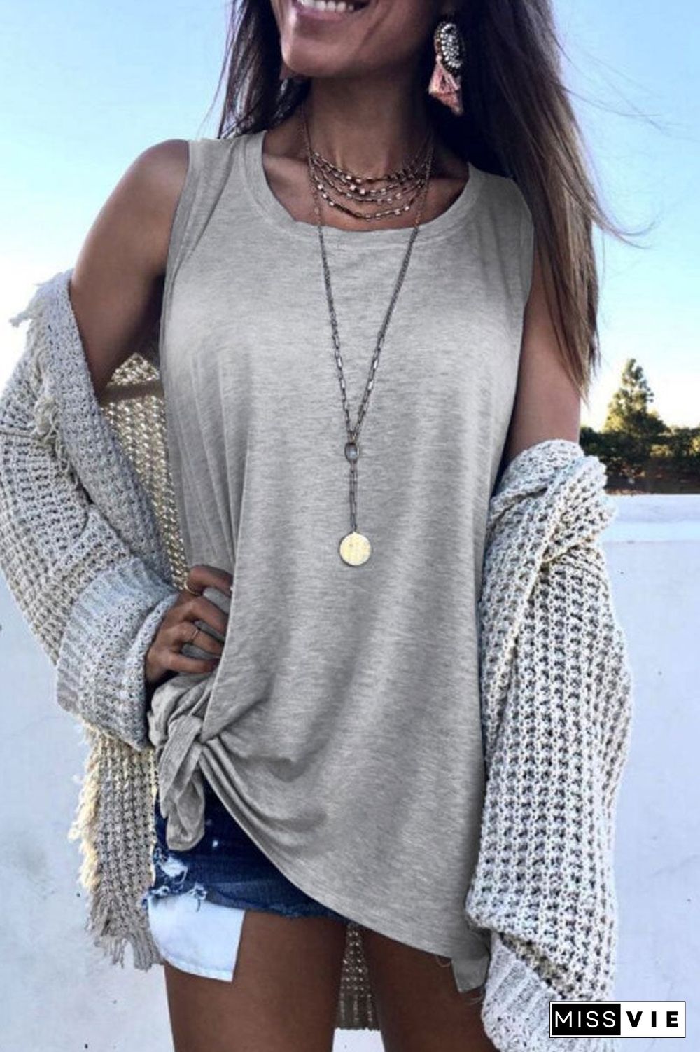 O Neck Grey Tank Top