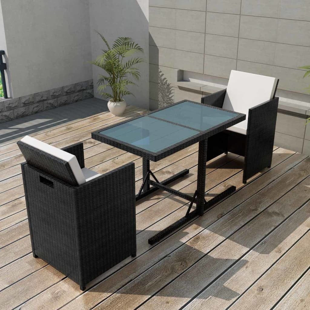 3 Piece Bistro Set with Cushions Poly Rattan Black - Overstock - 36363354